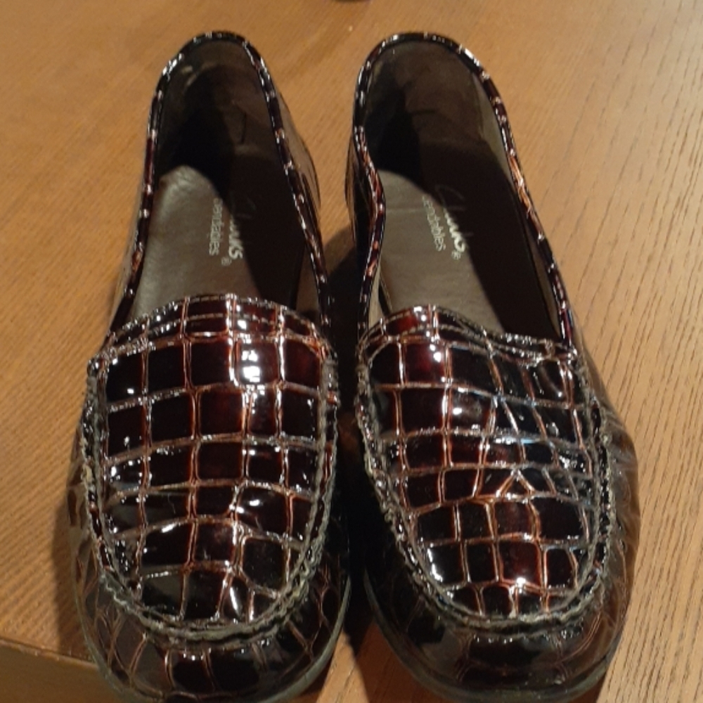 Clarks Bendables Shoes Sz 10 Brown Croc Print Sl